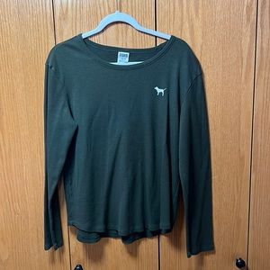 PINK, green waffle long sleeve, size L